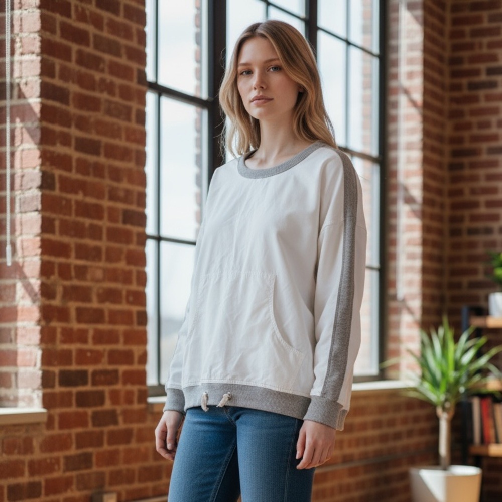 Madewell White and Gray Women's Sweatshirt Size S